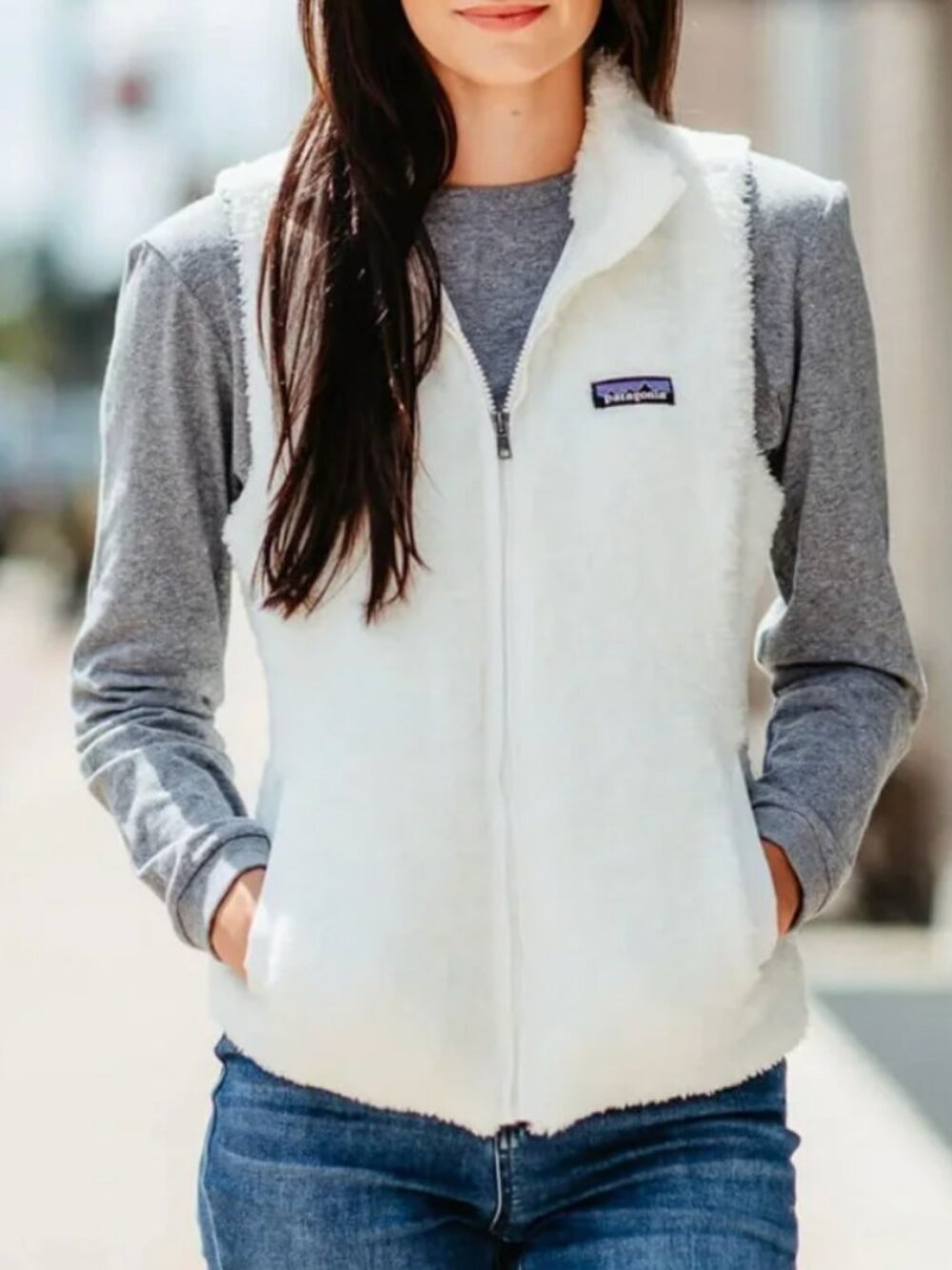 Patagonia Los Gatos Fleece Vest White Zip Front Sleeveless Jacket Womens Size XS